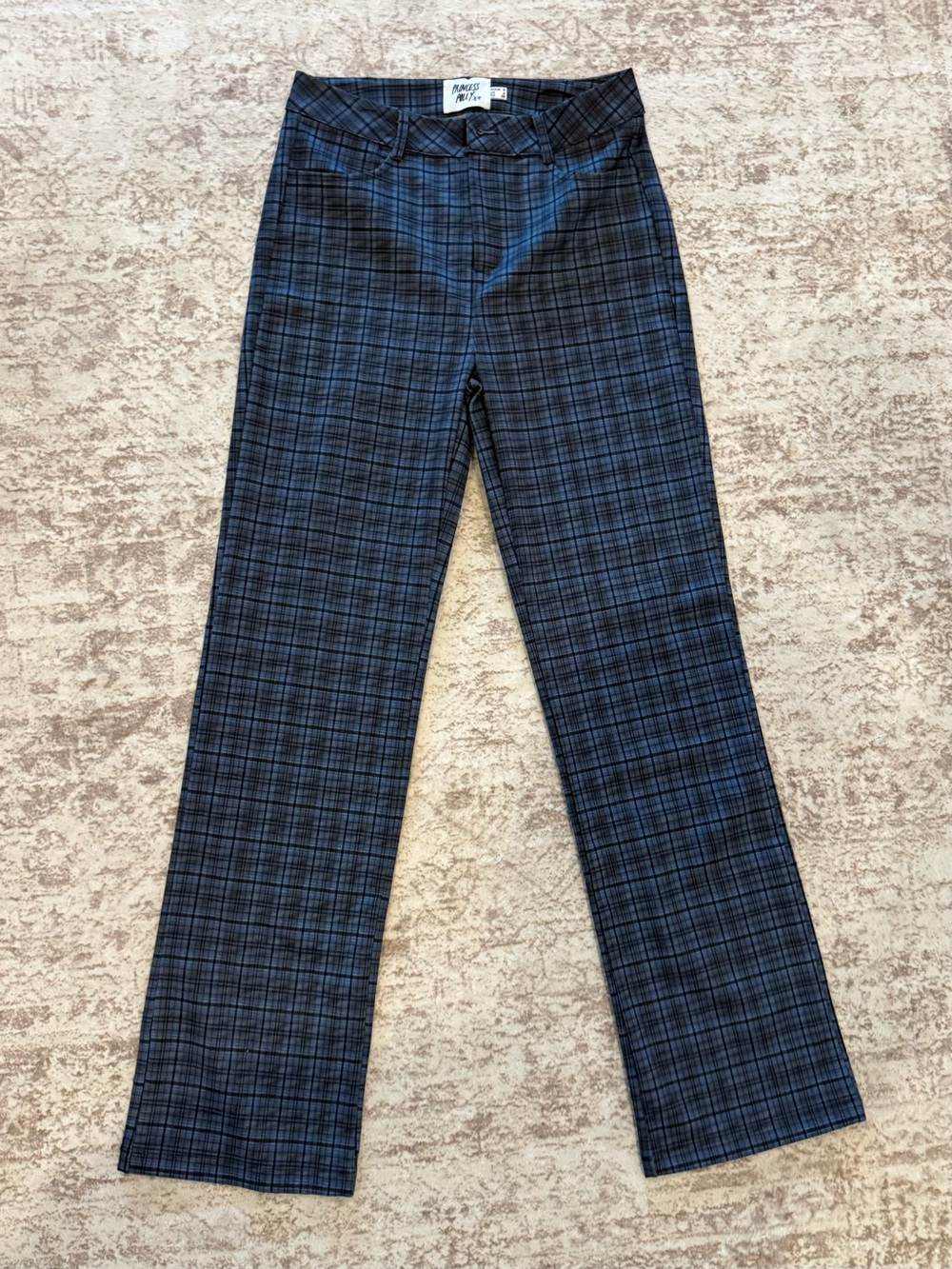 Princess Polly Blue & Black Plaid Wide-Leg Pants